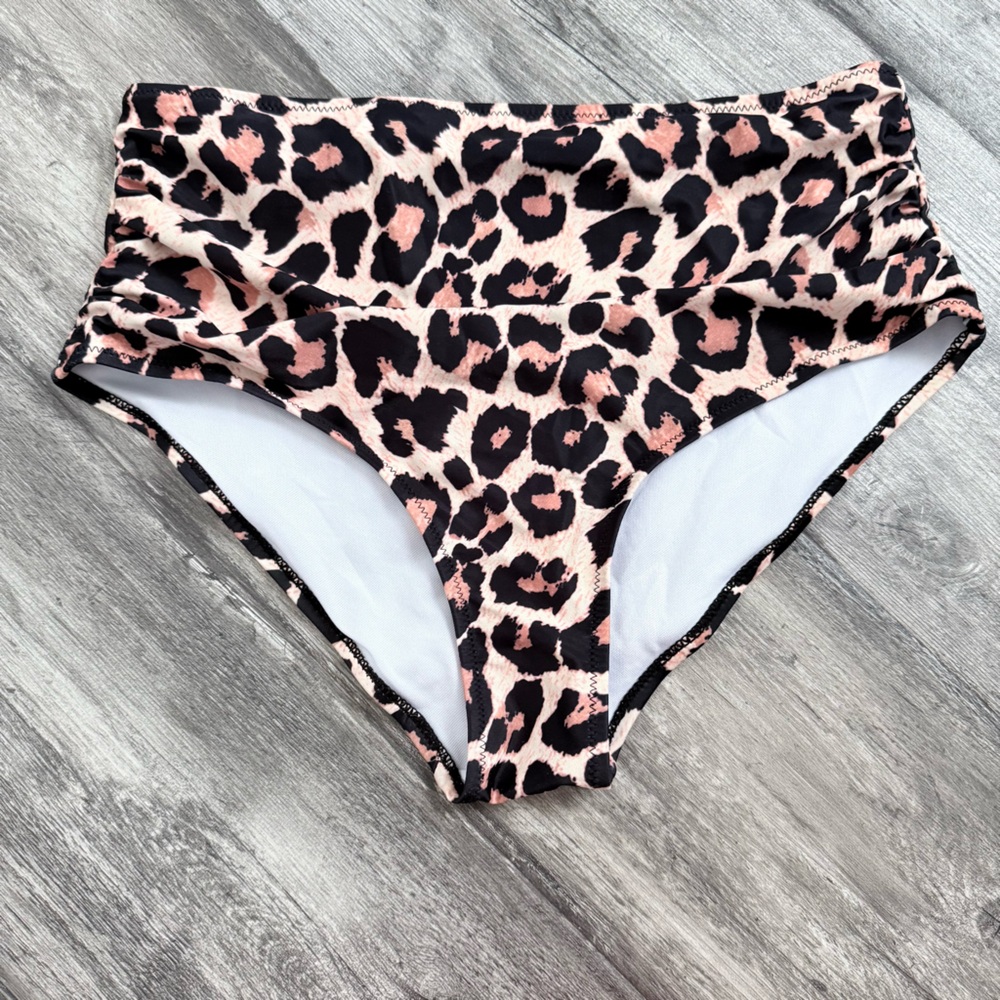 Animal print high waisted swim bottoms